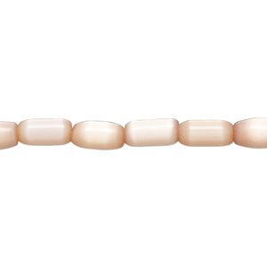 Bead, cat's eye glass (fiber optic glass), peach, 9x5mm-10x6mm barrel. Sold per 14-inch strand, approximately 40 beads.
