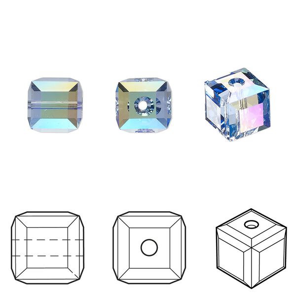 Bead 48pk light sapphire shimmer, Crystal Passions&reg; 8mm cube 5601 image number 0