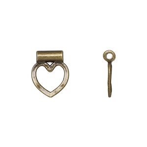 Pendant, slide, antique brass-finished "pewter" (zinc-based alloy), 14x11mm double-sided hammered open heart, 1.7mm inside diameter. Sold per pkg of 20.