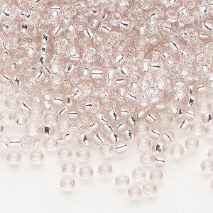 Seed bead, Dyna-Mites&trade;, glass, silver-lined translucent light pink, #8 round. Sold per 40-gram pkg.