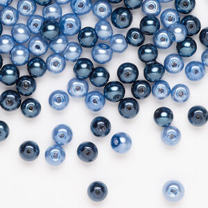 Glass pearl mix 1pkg250, dark teal and powder blue, 4mm round