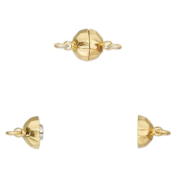 Clasp magnetic 1pkg1 sterling silver, 8mm hammered round, "vermeil" 1-strand image number 0