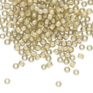 Seed bead, TOHO BEADS&reg;, glass, pkg/250g, #8 round, opaque orange cr&egrave;me-lined black diamond (TR-08-369).