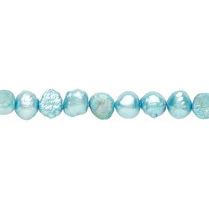 Freshwater pearl 1pkg1, flat-sided potato, 15 inch teal blue 5-6mm cultured
