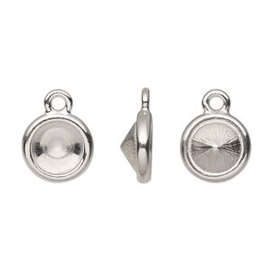 Drop, TierraCast&reg;, Almost Instant Jewelry&reg;, white bronze-plated pewter (tin-based alloy), 11mm round with SS39 chaton or rivoli glue-in setting (1088). Sold per pkg of 20.