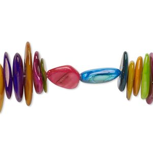 Mother-of-pearl shell 1pkg1, chip / nugget bead 15 inch multicolored extra-large chip / mini to small flat nugget