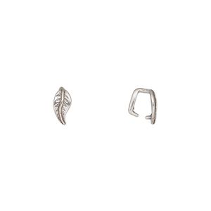 Bail, ice-pick, antiqued sterling silver, 7x3mm leaf, 4.5mm grip length. Sold per pkg of 2.