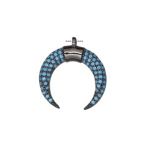 Drop, cubic zirconia and black-finished brass, turquoise blue, 20x19mm single-sided naja. Sold individually.