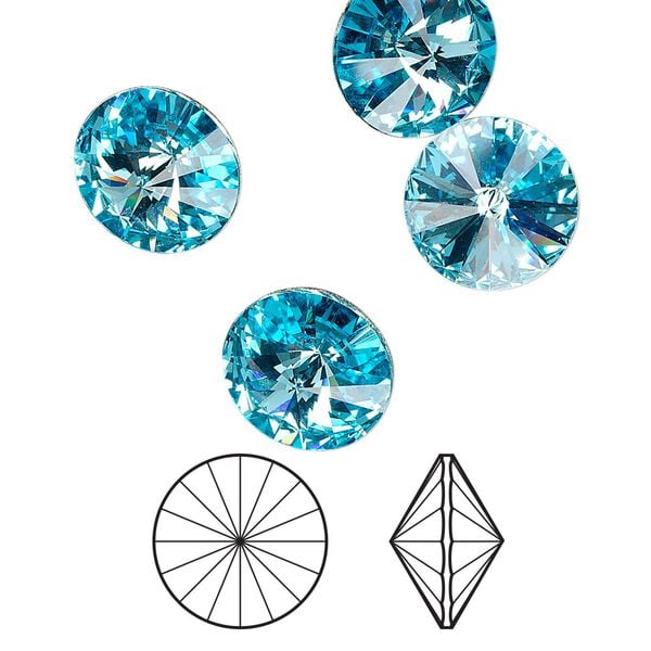 Chaton 144pk aquamarine foil back, Swarovski&reg; 12mm rivoli 1122 image number 0