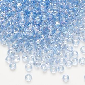 Seed bead, Dyna-Mites&trade;, glass, transparent rainbow light blue, #6 round. Sold per 40-gram pkg.