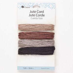 Cord assortment 1pkg4 jute, mixed colors, 1mm round, 30-foot sections.