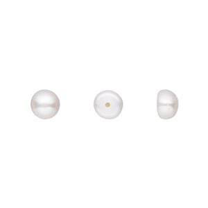 Pearl, White Lotus&trade;, cultured freshwater (bleached), white, 6-6.5mm half-drilled button, B grade, Mohs hardness 2-1/2 to 4. Sold per pair.