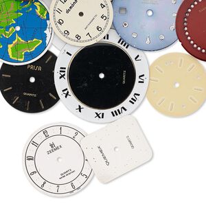 Watch face mix, "pewter" (zinc-based alloy) and brass, mixed colors, 24-36mm mixed shape. Sold per pkg of 12.