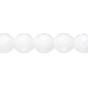 Bead, Czech fire-polished glass, opaque white, 10mm faceted round. Sold per pkg of 600 (1/2 mass).