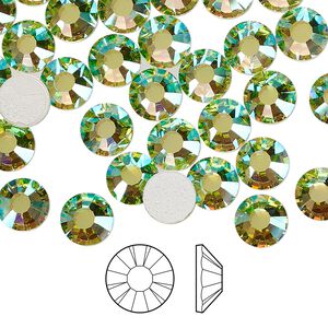 Flat back 12pk limecicle AB foil back, Preciosa MAXIMA Czech crystal hotfix rhinestone 7.069-7.272mm chaton rose round SS34