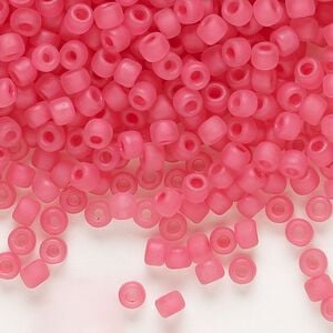 Seed bead, Dyna-Mites&trade;, glass 1pkg0.5kg, #6 round, translucent matte inside dyed color pink (210MA 11/0 RR)