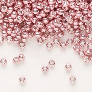 Seed bead, Miyuki, glass, pkg/250g, #8 rocaille, opaque galvanized pink blush, (RR-1067).