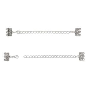 Clasp lobster claw 1pkg6 "pewter", 32x13mm / 13x6mm 3 loop rectangle end bar, silver-finished / antiqued