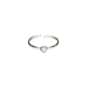 Toe ring 1pkg1, Create Compliments&reg;, sterling silver and crystal, clear, 3.5mm heart, adjustable.