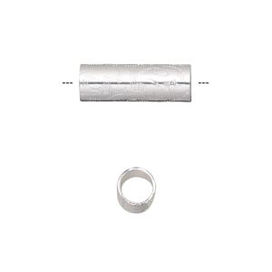 Bead 1pkg10 silver-finished, 18.5x6mm tube / damask, steel