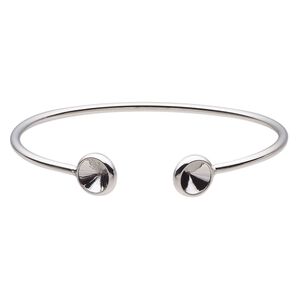 Bracelet, Almost Instant Jewelry&reg;, cuff, imitation rhodium-finished brass, 11mm wide with (2) SS39 rivoli glue-in settings, 7-1/2 inches. Sold individually.