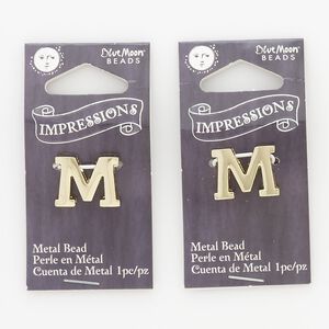 Bead 1pkg2 gold-finished "pewter", 16x13mm letter M