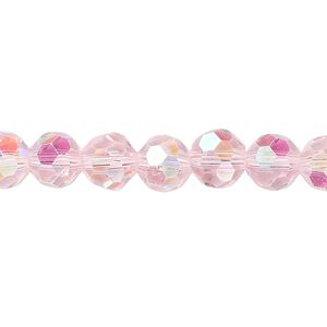Bead 1pk 32 facets translucent pink AB, Celestial Crystal&reg; 8mm round 15.5-16 inch