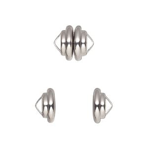 Clasp magnetic 1pkg12 rhodium-plated, 10.8x7.7mm ribbed rondelle, brass Mag-Lok&reg; 1-strand