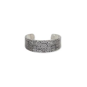 Ring, imitation rhodium-finished carbon steel, black, 6mm wide with geometric design, adjustable. Sold per pkg of 4.
