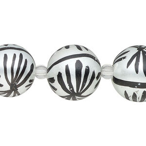 Bead, glass 1pkg8, opaque white and black, 16mm hand-painted round.