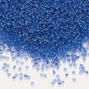 Seed bead, Miyuki, glass, pkg/250g, #15 rocaille, translucent purple-lined luster aqua (RR-1827).