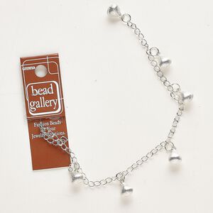 Chain, silver-finished brass and steel, 3.7mm curb with (6) 10x8mm satin-finished teardrop. Sold per 9-inch chain.