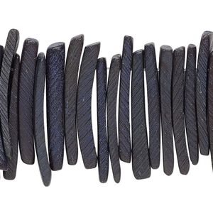 Bead, coconut palm wood (dyed / waxed), dark grey, 25x4mm hand-cut top-drilled stick. Sold per 15-1/2" to 16" strand.