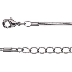 Chain 1pkg4 gunmetal-plated snake, 1.5mm / lobster claw clasp, brass 18 inch