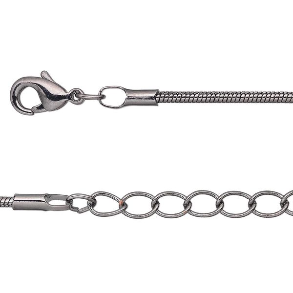 Chain 1pkg4 gunmetal-plated snake, 1.5mm / lobster claw clasp, brass 18 inch image number 0