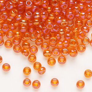 Seed bead, Preciosa Ornela Czech glass, pkg/500g, #6 rocaille, translucent rainbow dark orange, (91030).
