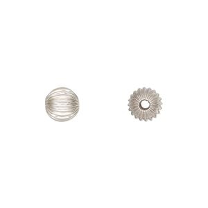Bead 1pkg2 sterling silver, 7mm seamless corrugated round