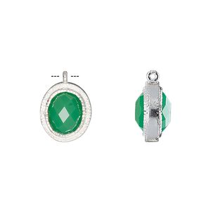Drop, chalcedony (dyed) and sterling silver, sea green, 13x11mm double-sided faceted oval. Sold individually.