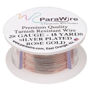 Wire, ParaWire&trade;, rose gold-finished copper, round, 28 gauge. Sold per 15-yard spool.