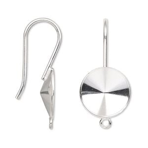 Ear wire Almost Instant Jewelry&reg; 1pkg2 sterling silver, 30mm / 14mm rivoli glue-in setting, 18 gauge 1 pair