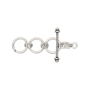 Clasp toggle 1pkg1 sterling silver, 25x8mm / 8mm round, antiqued 1-strand