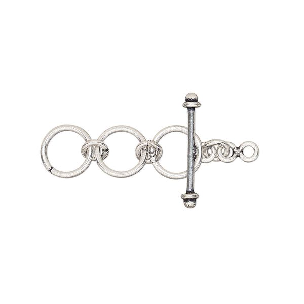 Clasp toggle 1pkg1 sterling silver, 25x8mm / 8mm round, antiqued 1-strand image number 0