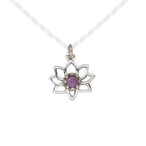 Drop 1pkg1, antiqued sterling silver and amethyst (natural), 14.5x12mm open lotus