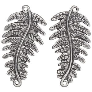 Focal, TierraCast&reg;, pewter (tin-based alloy), 38x20mm 3D fern. Sold per pkg of 10.