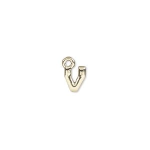 Charm, gold-finished "pewter" (zinc-based alloy), 8x6.5mm alphabet letter V. Sold per pkg of 2.