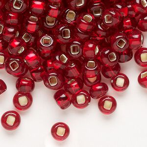 Seed bead, Preciosa Ornela, glass, transparent silver-lined ruby, #2 rocaille with square hole. Sold per 500-gram pkg.