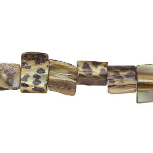 Mother-of-pearl shell 1pkg1, triangle tube bead 14 inch gold / black 7x6mm-14x8mm