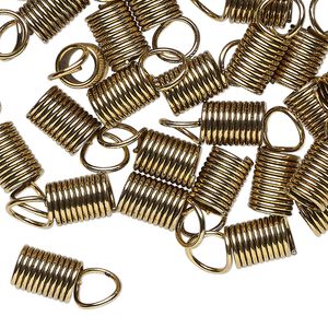 Cord coil glue-in 1pkg1oz gold-finished, 14x6mm / loop / 4.5mm inside diameter, steel / antiqued