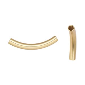 Bead, gold-plated brass with satin finish, 26x3mm curved tube. Sold per pkg of 10.