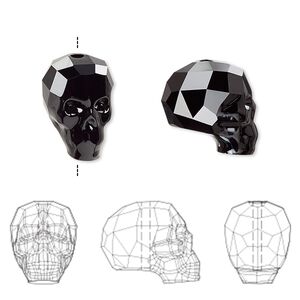 Bead 12pk jet, Swarovski&reg; 14x13mm skull 5750